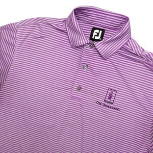 FootJoy Polo Shirt Mens Medium Purple Stripe Old Greenwood Golf Stretch